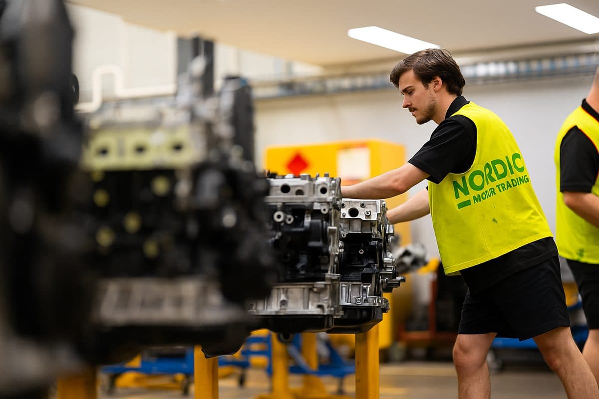 „Motorlager“ mechanikai surenka variklį prie darbastalio